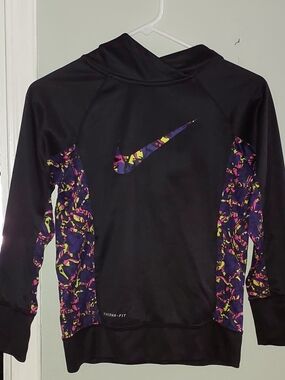 Nike Kids Black Hooded Sweatshirt with Neon Splash Logo